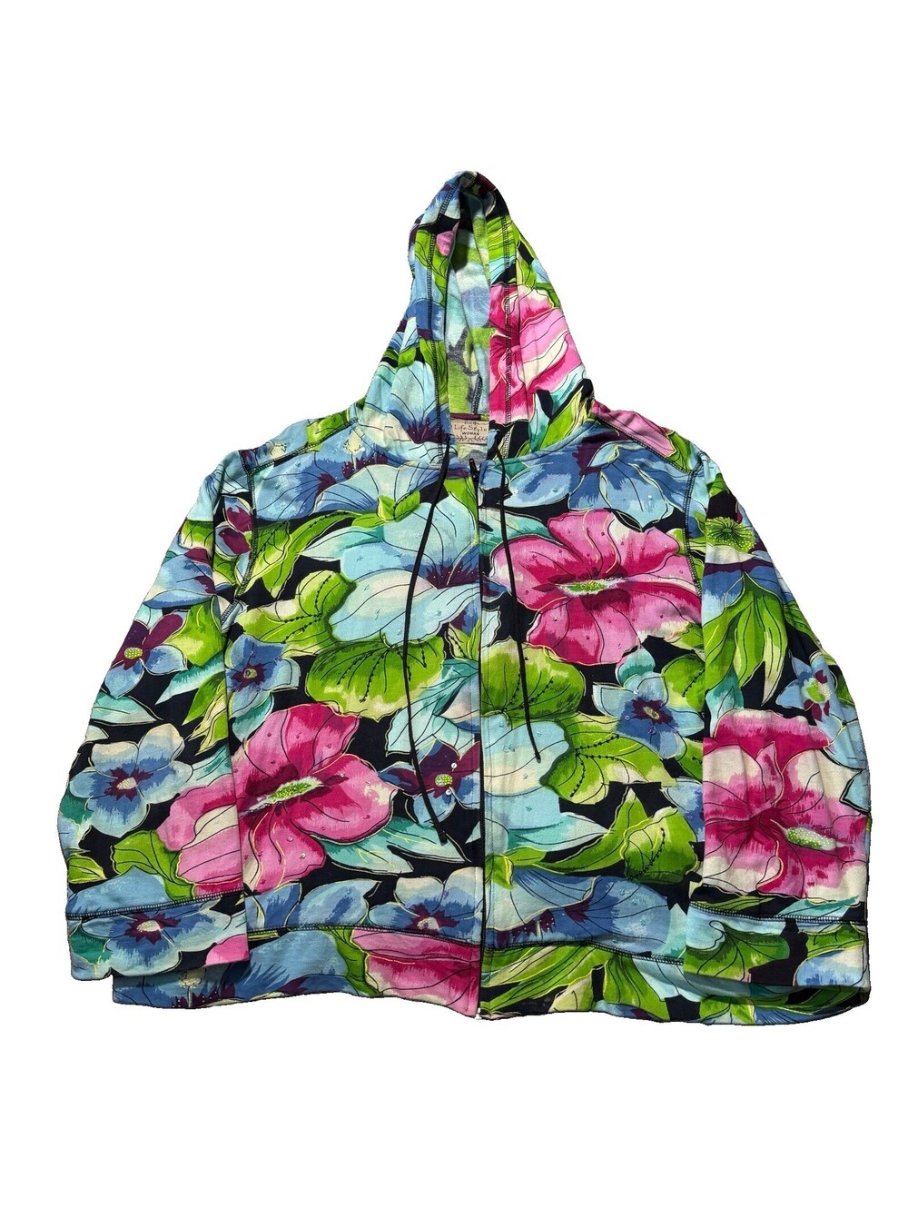 Vintage Y2K Lifestyle Tropical Floral Hawaiian Print Zip Up AOP Hoodie Sequin 1X